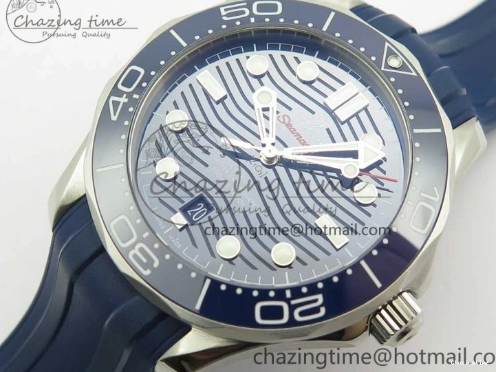 0321 Lightweight 2018 Seamaster Diver 300M VSF 1:1 Best Edition Blue Ceramic Blue Dial on Blue Rubber Strap A8800 V2 (Black Balance Wheel) 7961